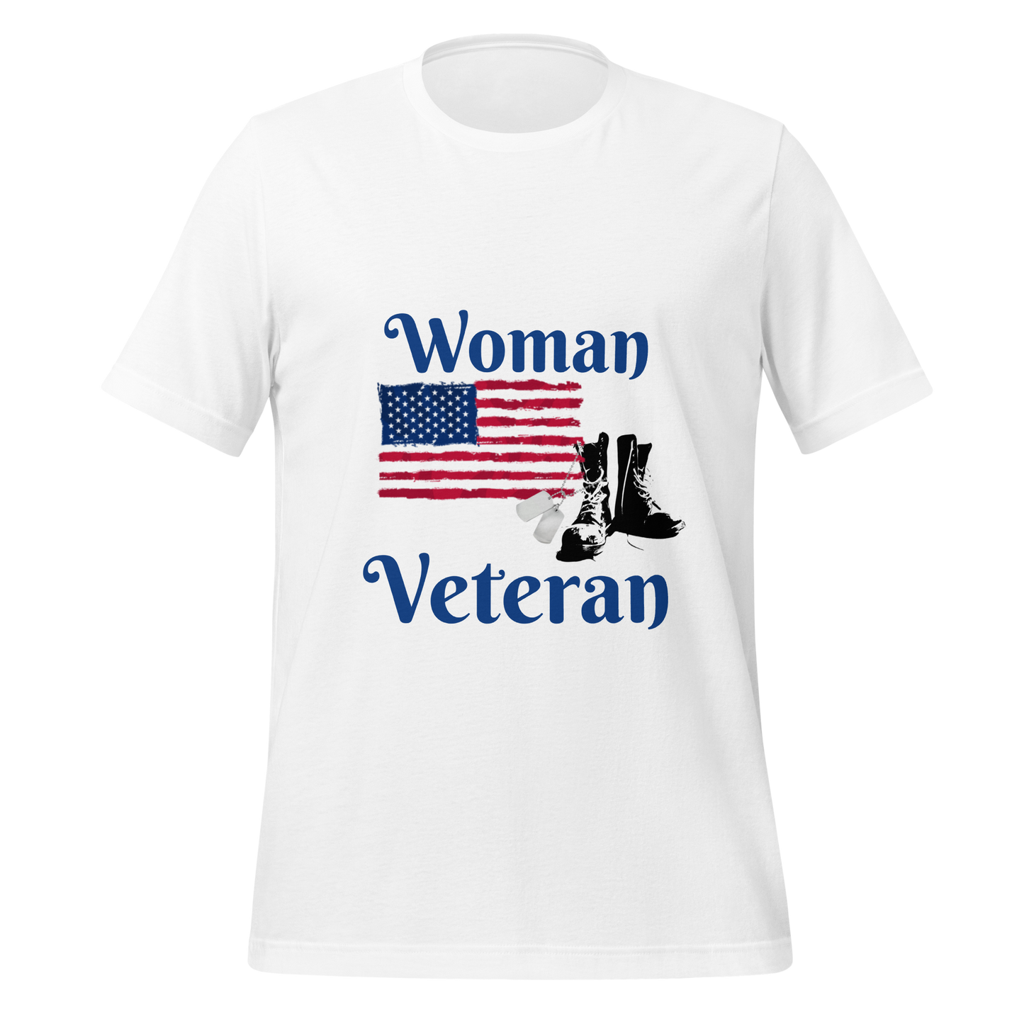 Woman Veteran - Flag, Boots, Dog Tags - Unisex t-shirt
