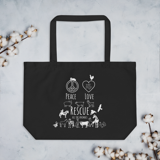 Peace, Love, Rescue All the Animals - large organic tote bag