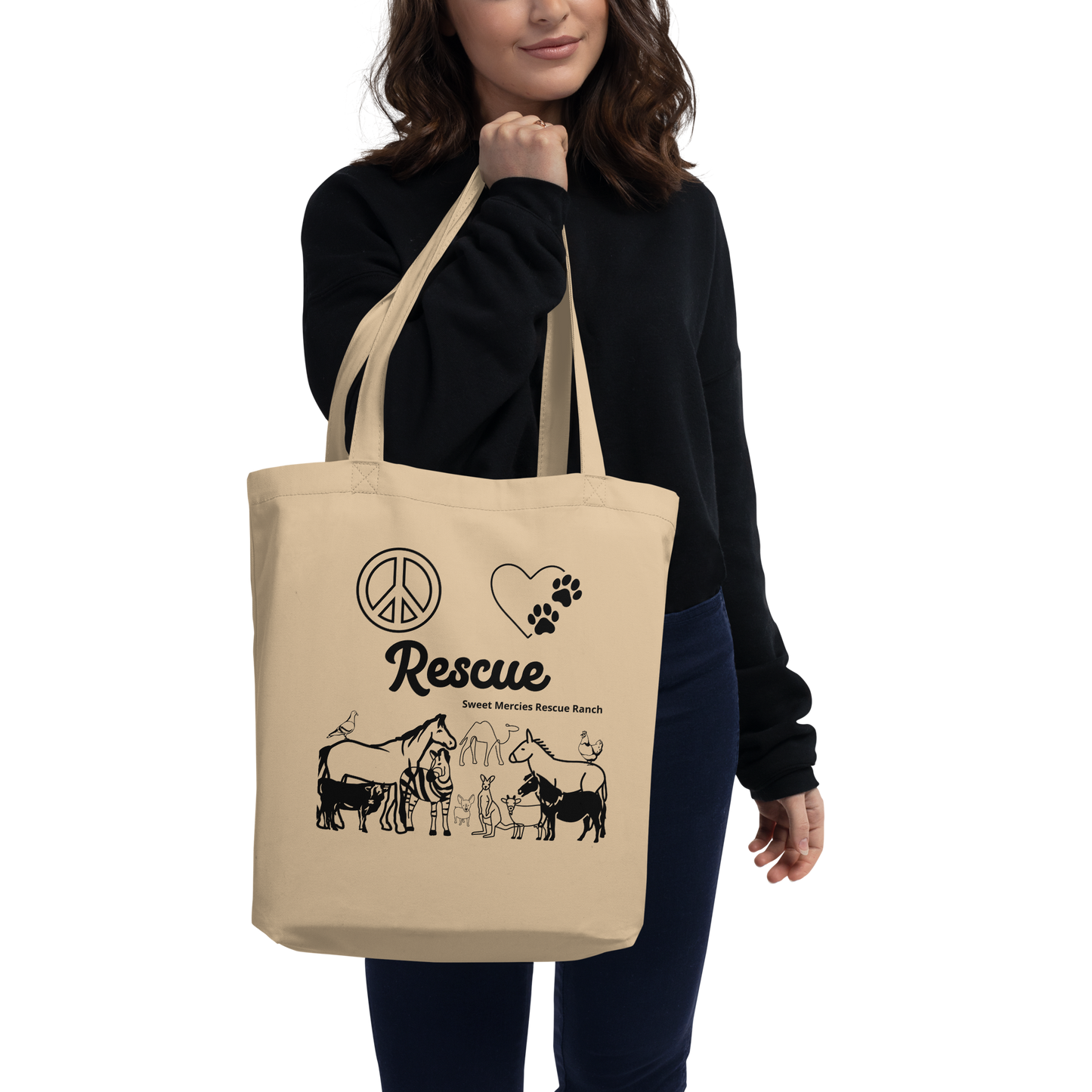 Peace, Love, Rescue - Sweet Mercies Rescue Ranch - Eco Tote Bag