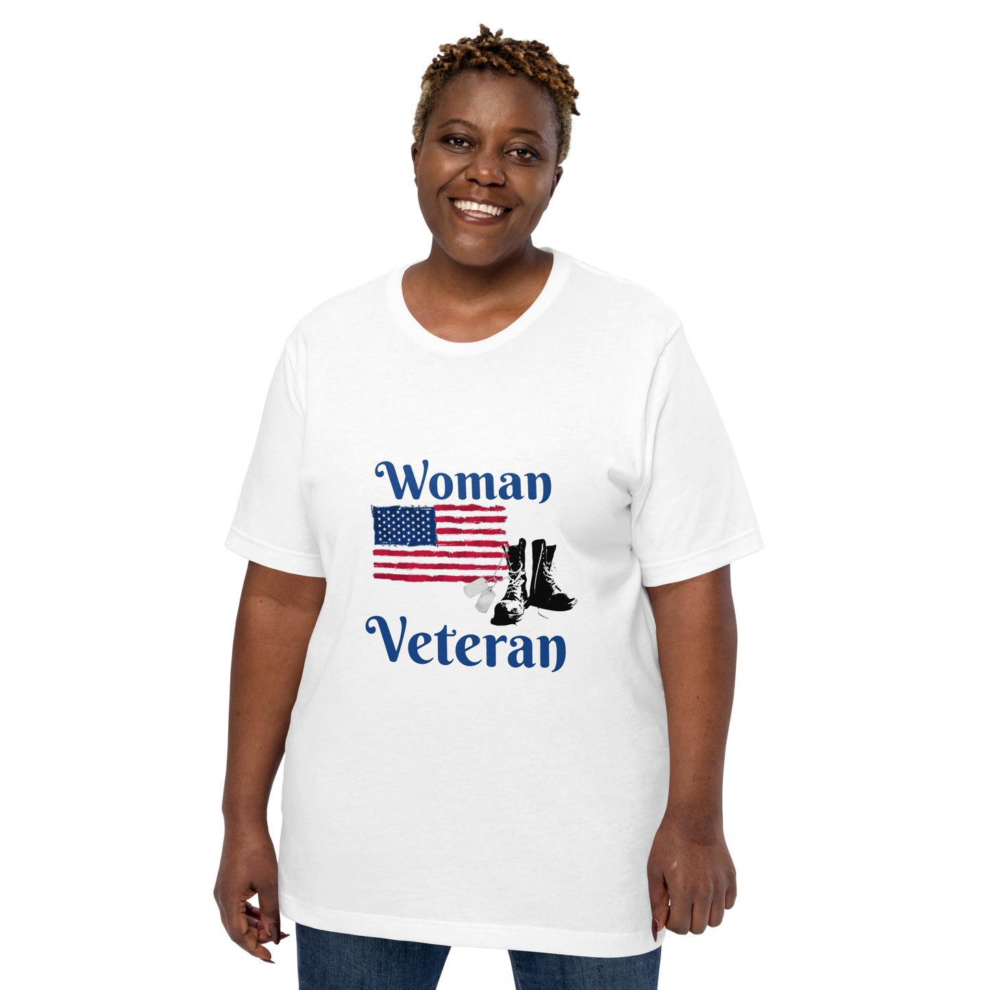 Woman Veteran - Flag, Boots, Dog Tags - Unisex t-shirt