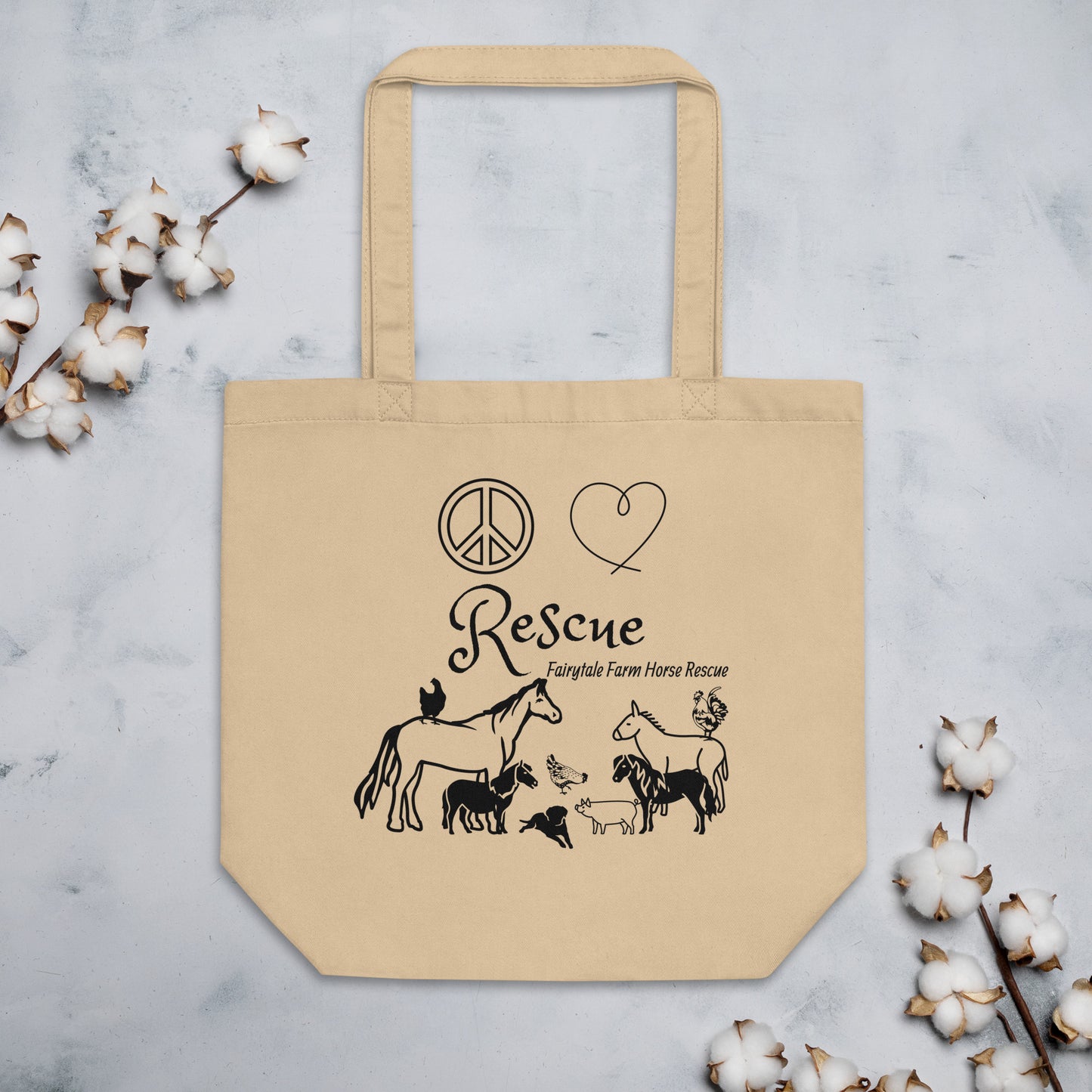 Peace, Love, Rescue - Fairytale Farm Horse Rescue - Eco Tote Bag